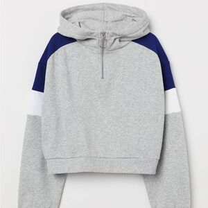 Gray and Blue Colorblock Hoodie